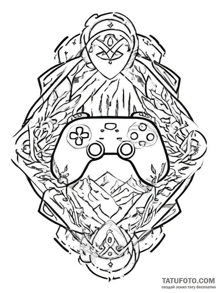 Tattoo design a stylized "game lobby" icon wi... - эскиз тату (№1753979580_0, 31.07.2025 16:33) — Tatufoto.com