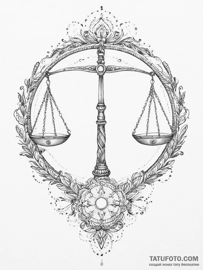 Tattoo sketch libra's scales, intricately sha... - эскиз тату (№1753979972_0, 31.07.2025 16:39) — Tatufoto.com
