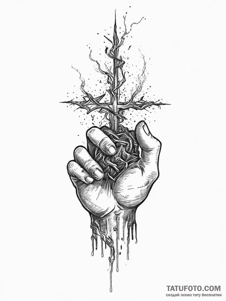 Tattoo sketch: a close-up of perun's hand, ho... - эскиз тату (№1753980168_0, 31.07.2025 16:42) — Tatufoto.com