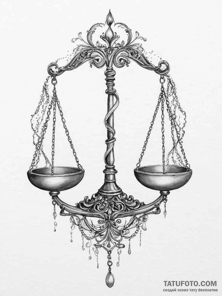 Tattoo sketch libra's scales, realistically d... - эскиз тату (№1753980569_0, 31.07.2025 16:49) — Tatufoto.com