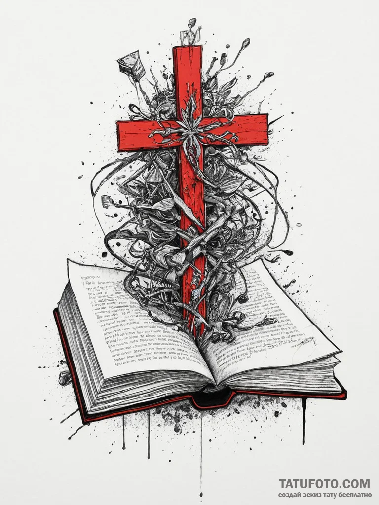 An open book with a fantasy world growing out... - эскиз тату (№1753981922_0, 31.07.2025 17:12) — Tatufoto.com
