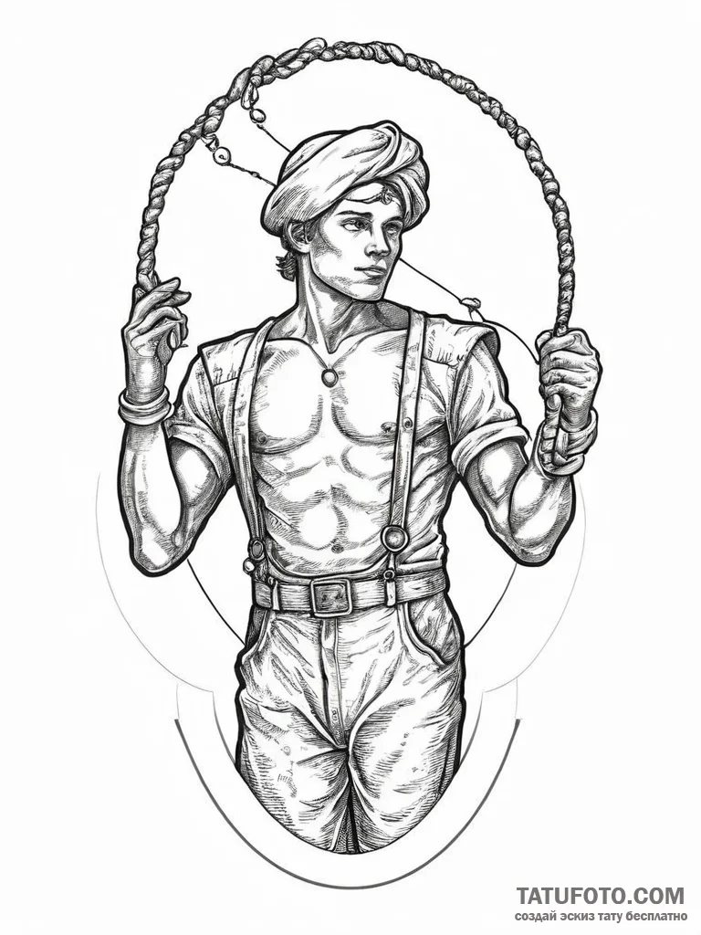A shot of a pearl diver at work., tattoo line... - эскиз тату (№1753982121_0, 31.07.2025 17:15) — Tatufoto.com