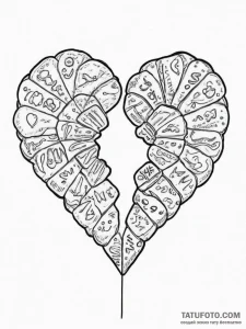 Tattoo sketch two halves of a candy heart wit... - эскиз тату (№1753982520_0, 31.07.2025 17:22) — Tatufoto.com