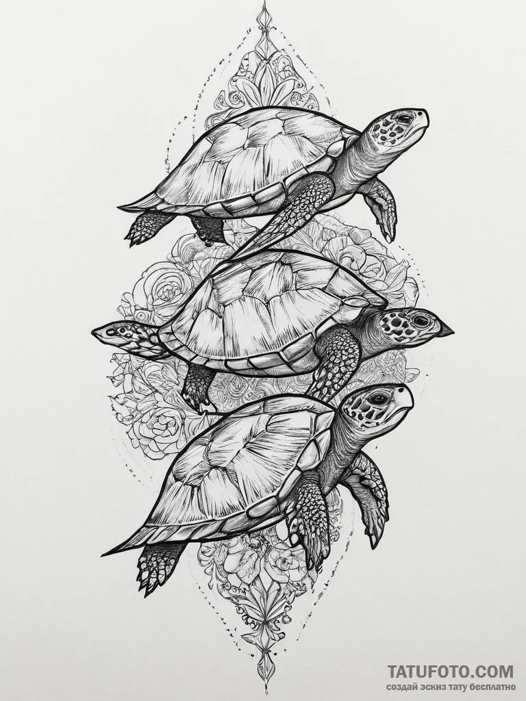 Tattoo design a turtle family, representing l... - эскиз тату (№1753983526_0, 31.07.2025 17:38) — Tatufoto.com