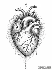 Tattoo sketch a realistic anatomical heart wi... - эскиз тату (№1753984722_0, 31.07.2025 17:58) — Tatufoto.com