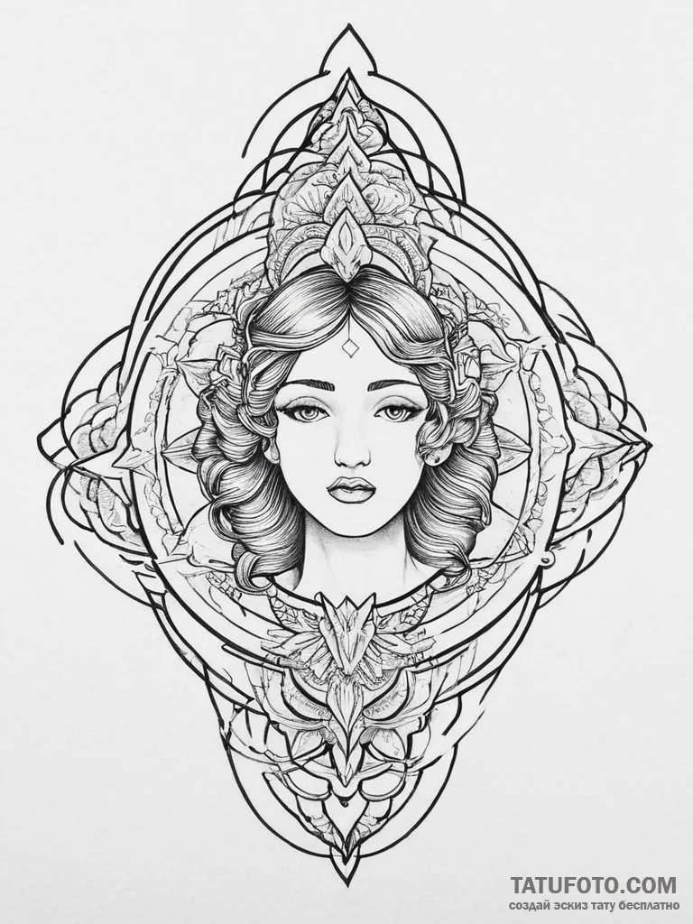 Art nouveau aphrodite, tattoo drawing outline... - эскиз тату (№1753987376_0, 31.07.2025 18:42) — Tatufoto.com