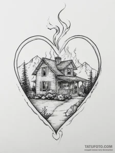 Tattoo design a small, stylized home with smo... - эскиз тату (№1753988583_0, 31.07.2025 19:03) — Tatufoto.com
