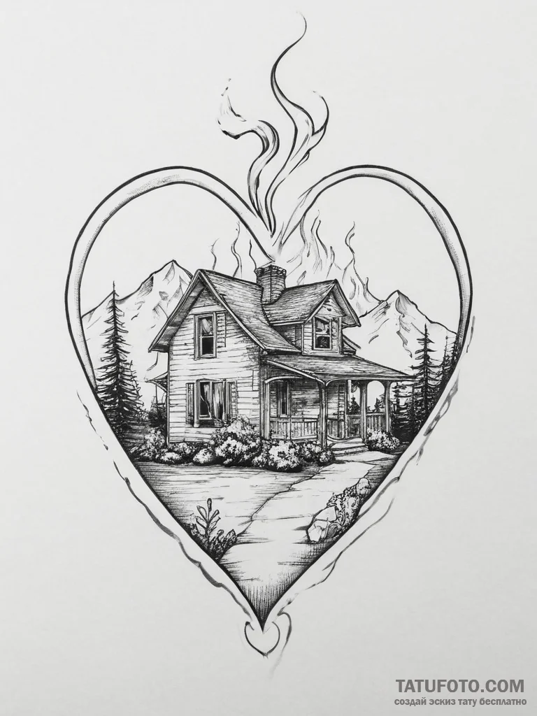 Tattoo design a small, stylized home with smo... - эскиз тату (№1753988583_0, 31.07.2025 19:03) — Tatufoto.com