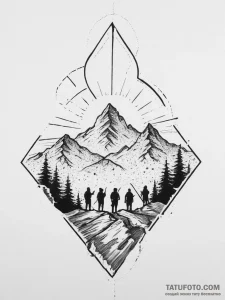 Tattoo sketch a group of adventurers silhouet... - эскиз тату (№1753988785_0, 31.07.2025 19:06) — Tatufoto.com