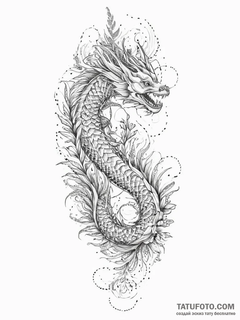 A fern frond unfurling, tattoo line art, dotw... - эскиз тату (№1753990993_0, 31.07.2025 19:43) — Tatufoto.com