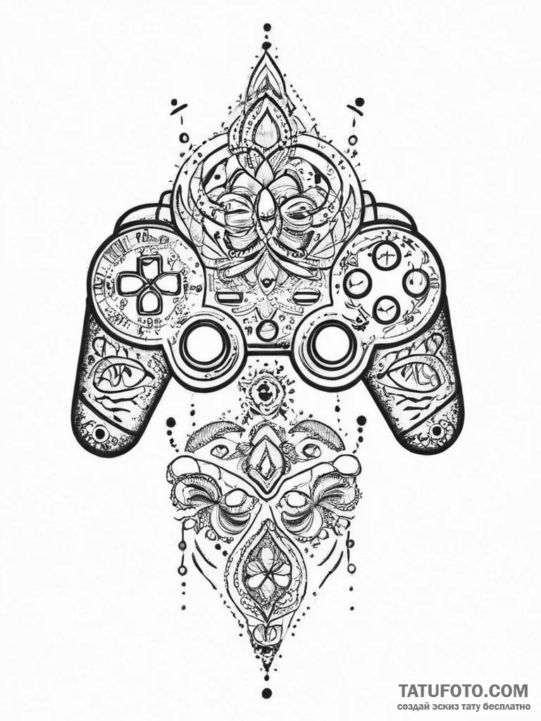 Tattoo sketch a game controller with tribal p... - эскиз тату (№1753991997_0, 31.07.2025 19:59) — Tatufoto.com