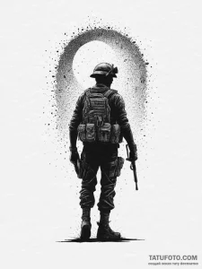 Tattoo sketch a lone soldier silhouette stand... - эскиз тату (№1753994000_0, 31.07.2025 20:33) — Tatufoto.com
