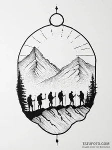 Tattoo sketch a group of adventurers silhouet... - эскиз тату (№1753995895_0, 31.07.2025 21:04) — Tatufoto.com