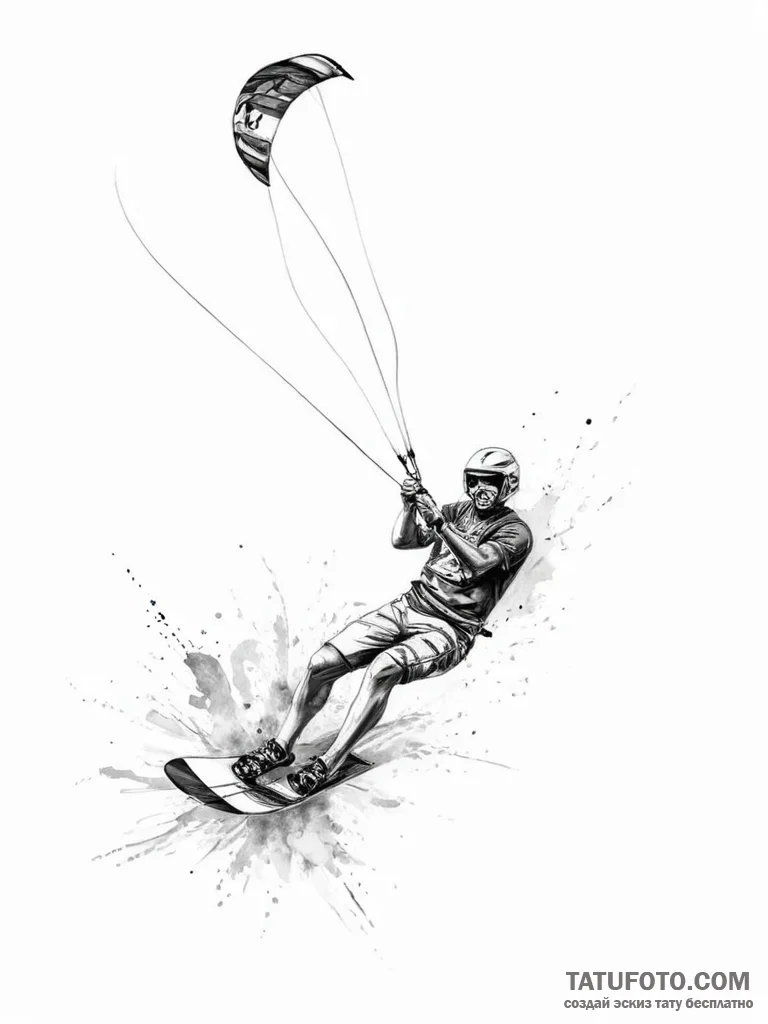 A shot of a kite surfing competition. - эскиз тату (№1753996102_0, 31.07.2025 21:08) — Tatufoto.com