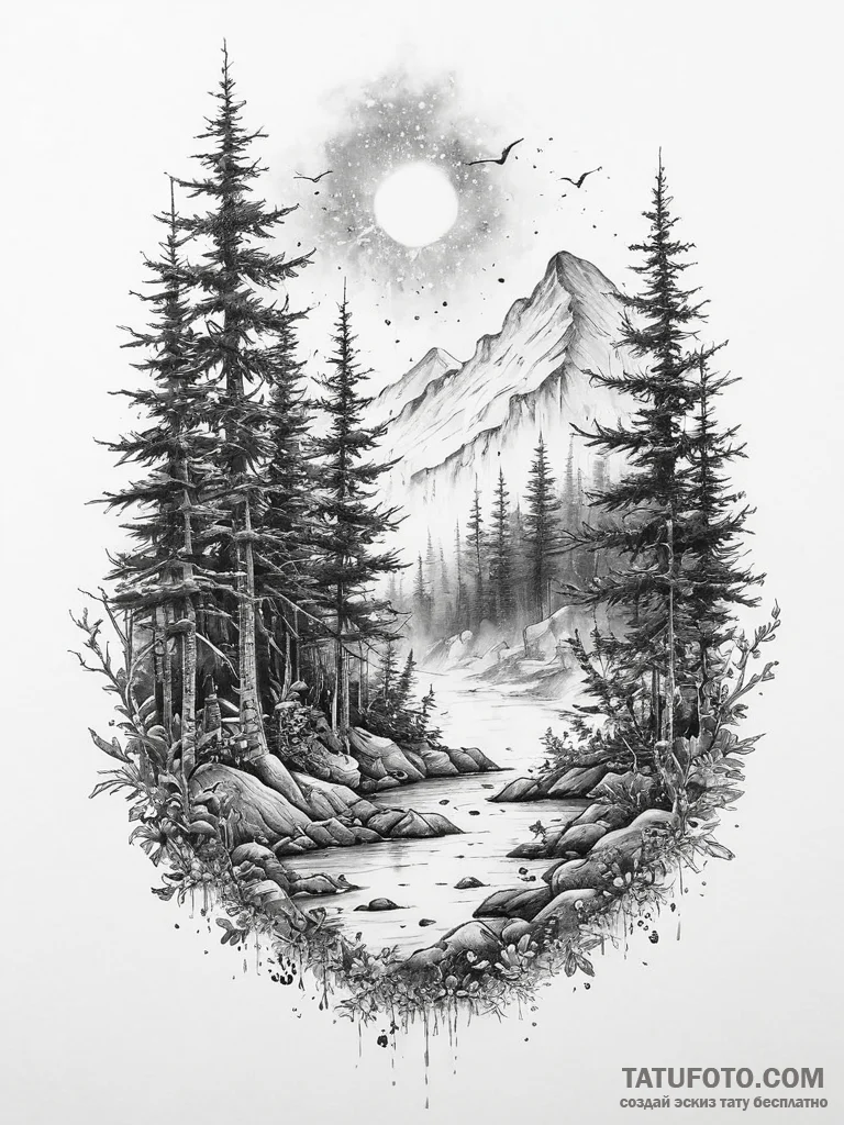 Tattoo sketch an ethereal mist rising from a... - эскиз тату (№1753997733_0, 31.07.2025 21:35) — Tatufoto.com