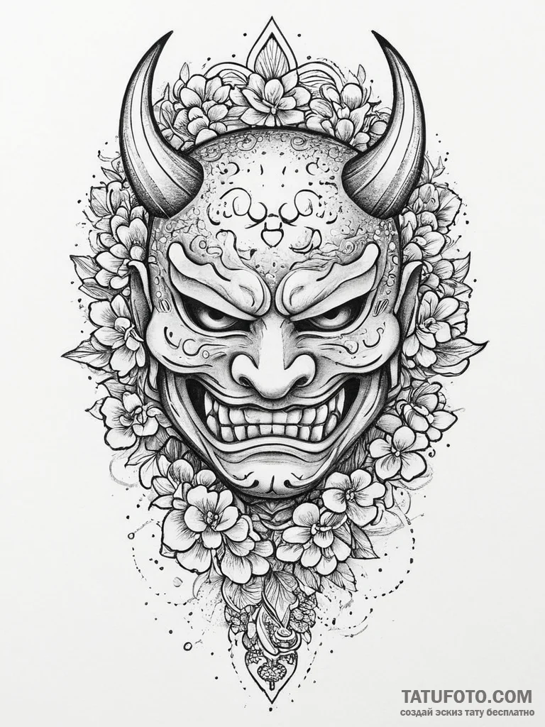 A polynesian tiki mask, ink illustration for... - эскиз тату (№1753998121_0, 31.07.2025 21:42) — Tatufoto.com