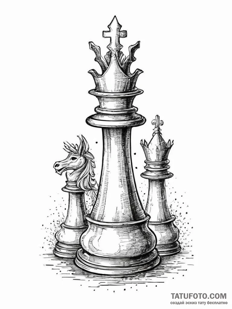 A single chess piece (e.g., the queen), ink i... - эскиз тату (№1753998736_0, 31.07.2025 21:52) — Tatufoto.com