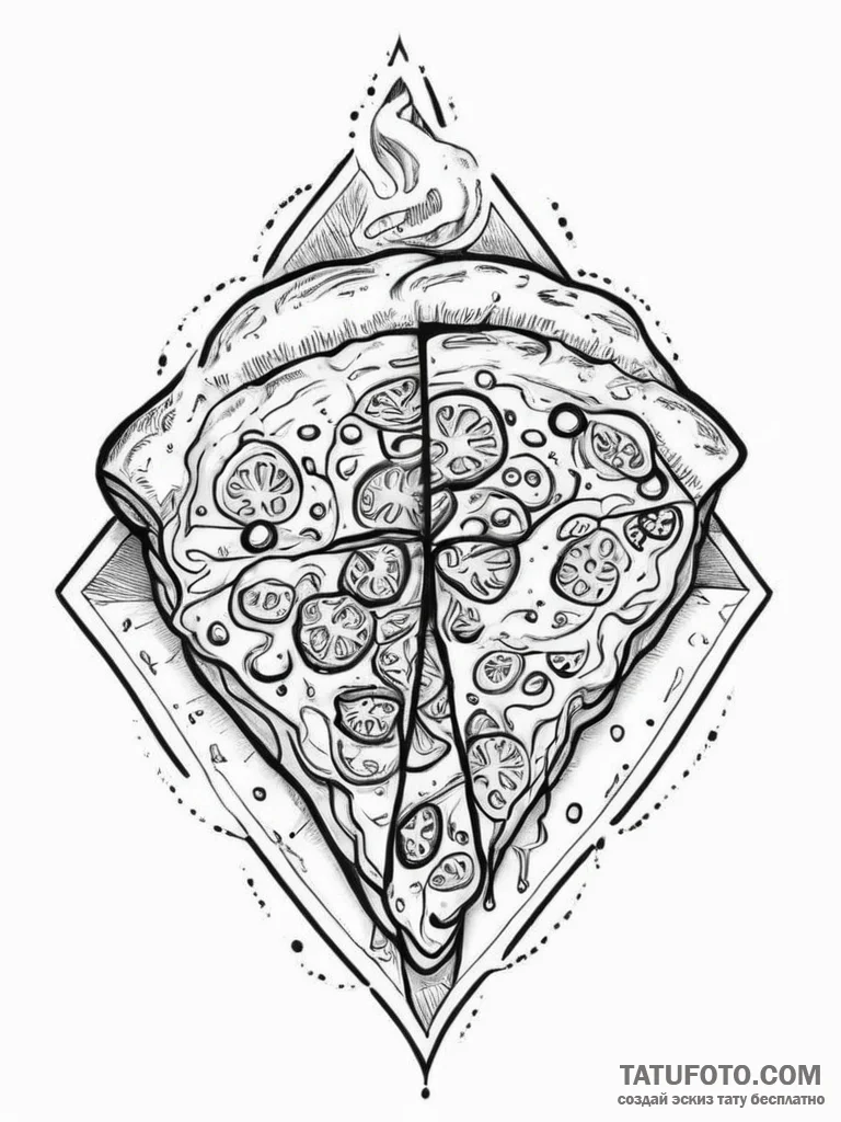 Tattoo sketch a slice of pizza on one, a piec... - эскиз тату (№1753999540_0, 31.07.2025 22:05) — Tatufoto.com