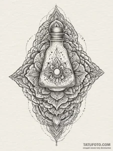 Tattoo sketch a glowing health potion bottle... - эскиз тату (№1754000716_0, 31.07.2025 22:25) — Tatufoto.com