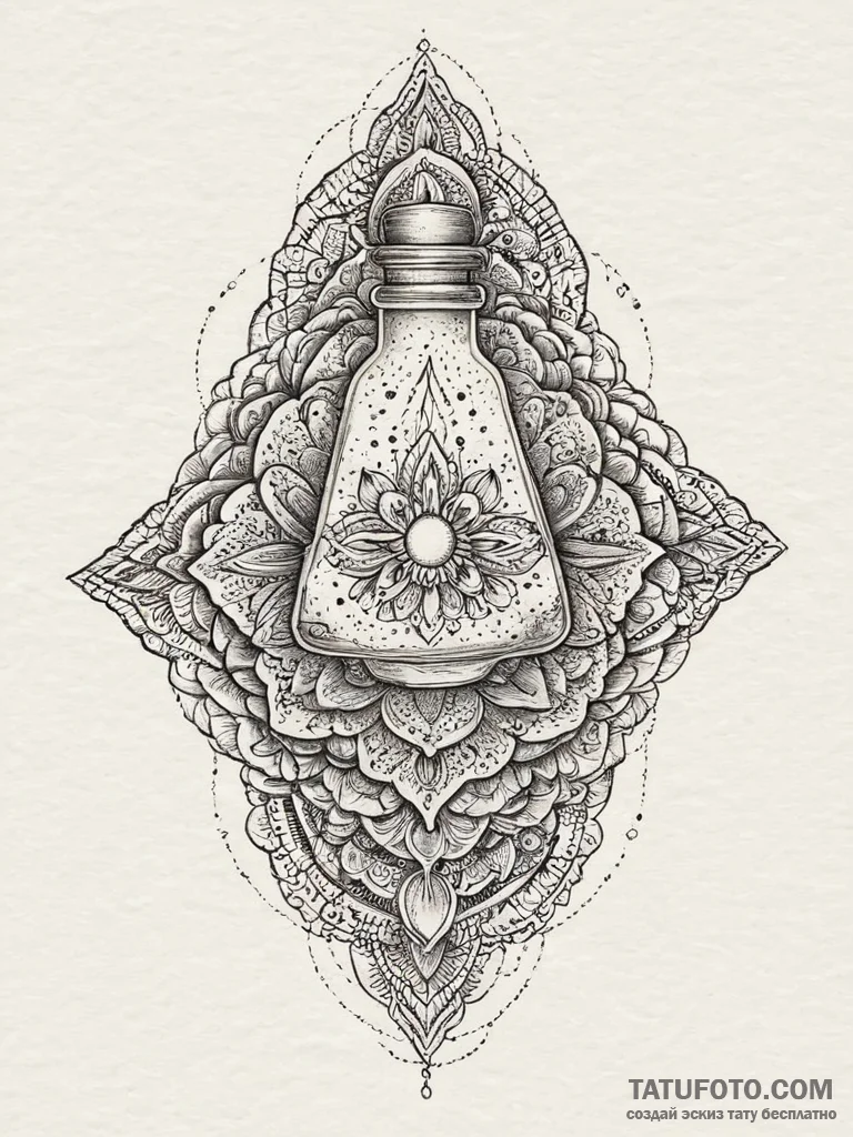 Tattoo sketch a glowing health potion bottle... - эскиз тату (№1754000716_0, 31.07.2025 22:25) — Tatufoto.com