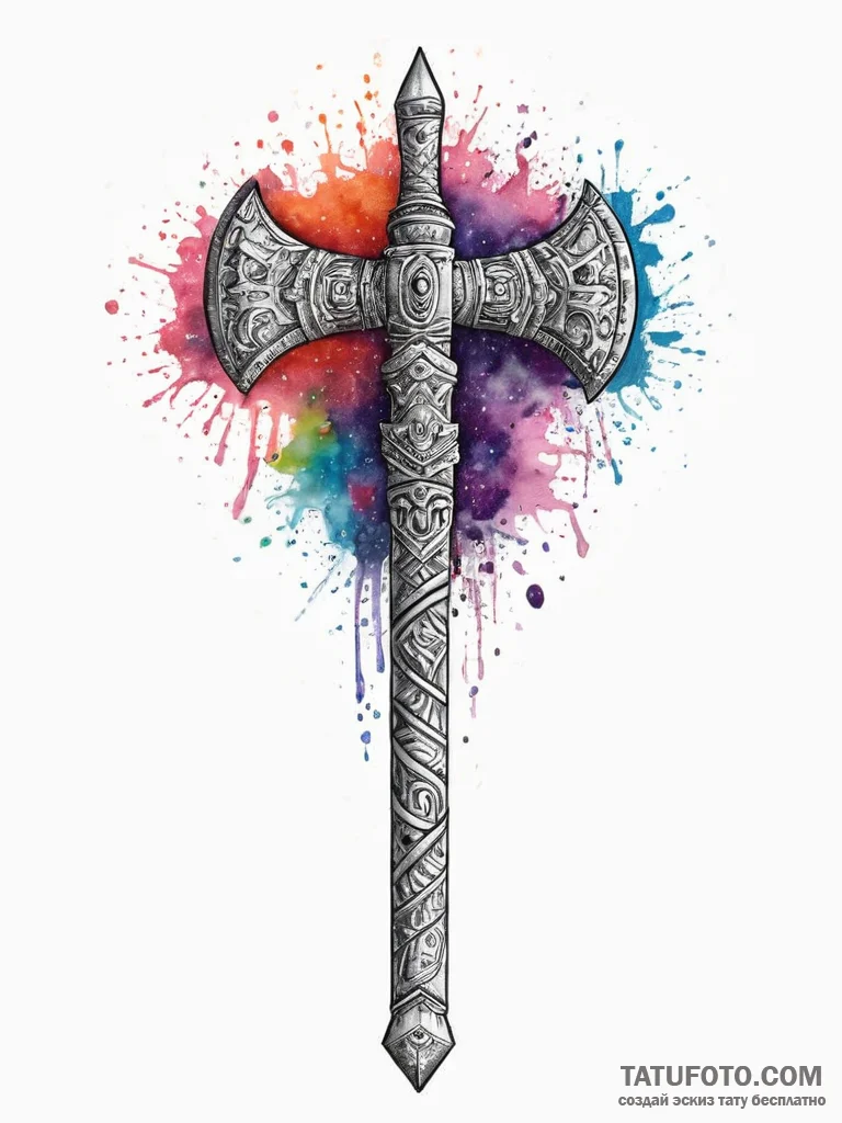 Tomahawk, tattoo sketch design, vibrant color... - эскиз тату (№1754002292_0, 31.07.2025 22:51) — Tatufoto.com