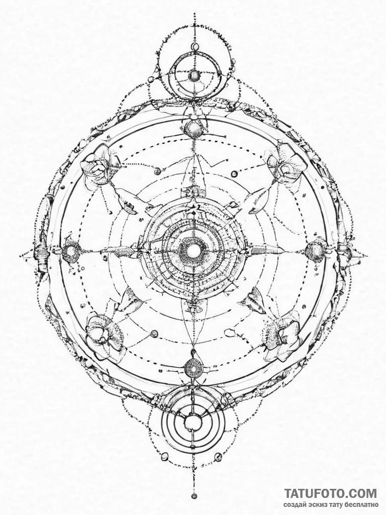 Astrolabe, concept art for tattoo, on a clean... - эскиз тату (№1754002876_0, 31.07.2025 23:01) — Tatufoto.com