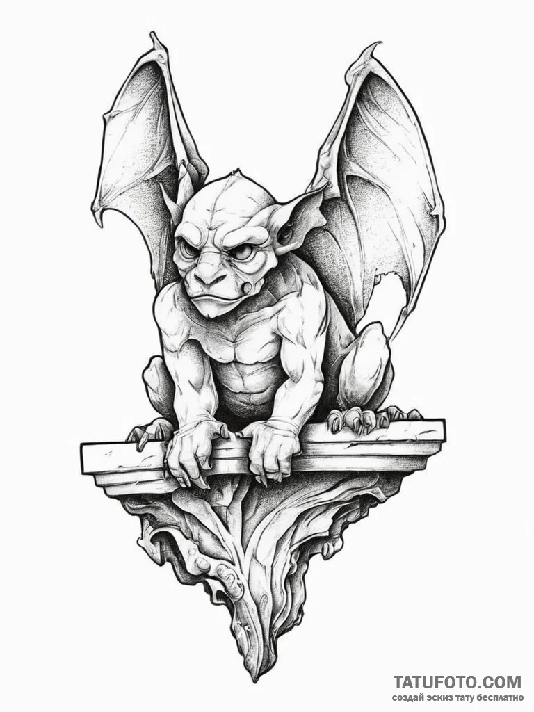 Gargoyle on a ledge (is there, but can be a c... - эскиз тату (№1754005408_0, 31.07.2025 23:43) — Tatufoto.com