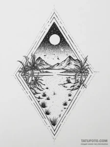Tattoo sketch a stylized desert landscape wit... - эскиз тату (№1754006194_0, 31.07.2025 23:56) — Tatufoto.com