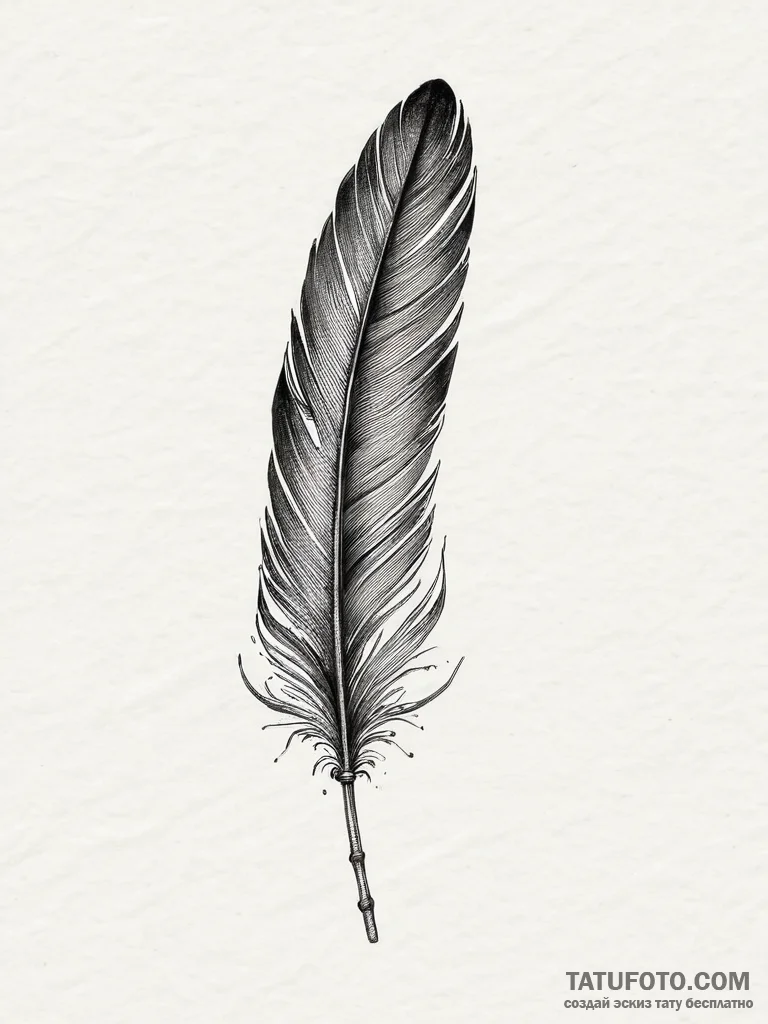 A single raven feather, concept art for tatto... - эскиз тату (№1754006787_0, 01.08.2025 00:06) — Tatufoto.com