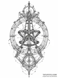 Sextant, tattoo line art, muted color palette... - эскиз тату (№1754007578_0, 01.08.2025 00:19) — Tatufoto.com