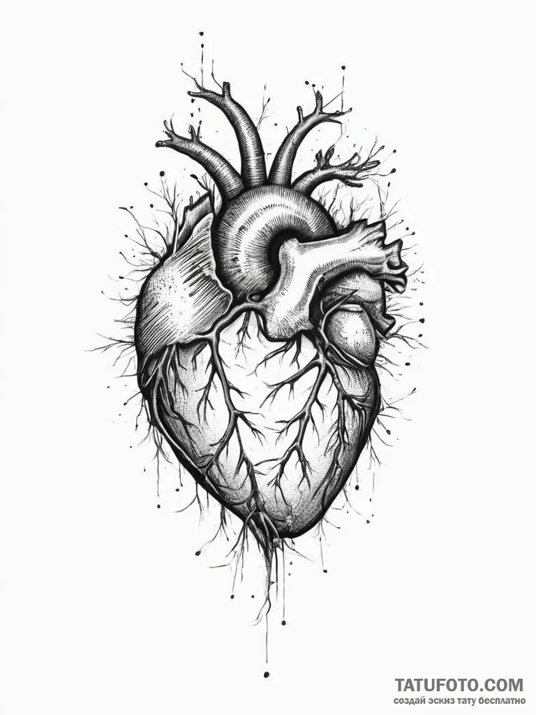 Tattoo sketch an anatomical heart, rendered r... - эскиз тату (№1754007774_0, 01.08.2025 00:22) — Tatufoto.com