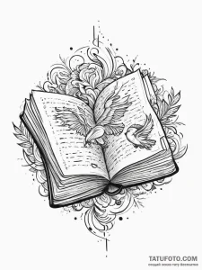 A book with pages turning into birds, tattoo... - эскиз тату (№1754007975_0, 01.08.2025 00:26) — Tatufoto.com