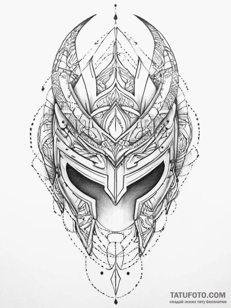 Tattoo sketch a stylized spartan helmet merge... - эскиз тату (№1754008569_0, 01.08.2025 00:36) — Tatufoto.com