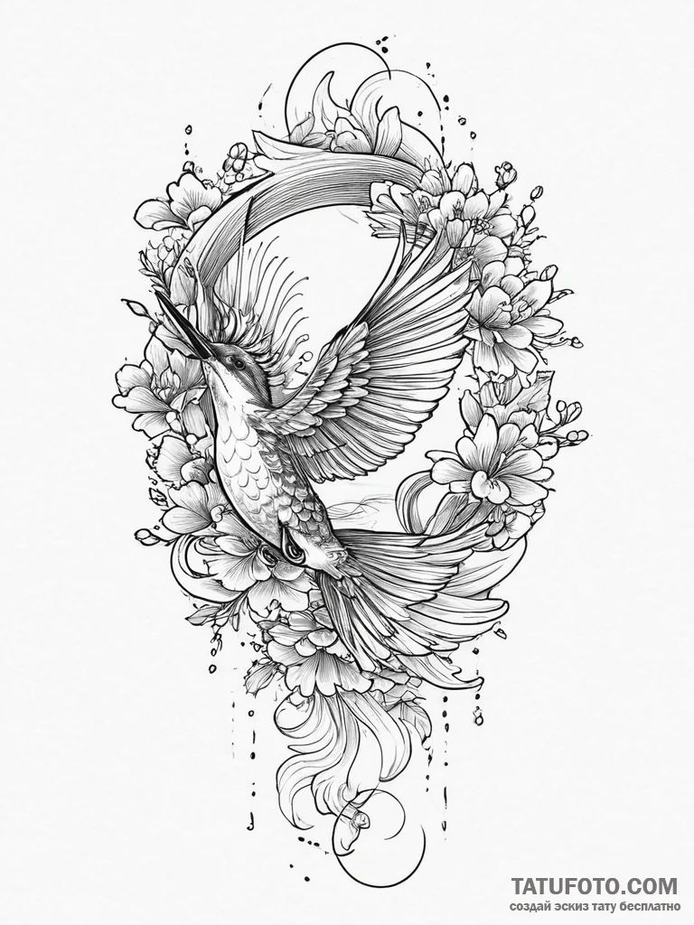 A kingfisher diving for a fish, tattoo line a... - эскиз тату (№1754008963_0, 01.08.2025 00:42) — Tatufoto.com
