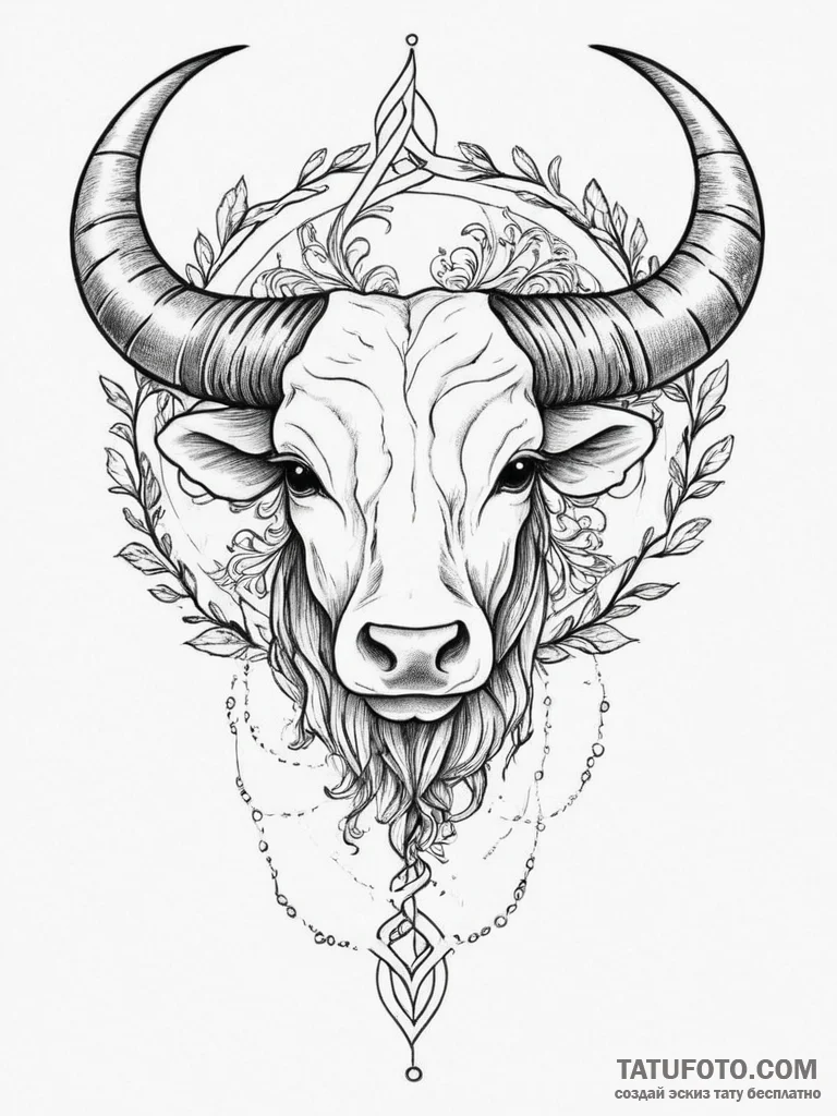 Tattoo design a taurus symbol intertwined wit... - эскиз тату (№1754010741_0, 01.08.2025 01:12) — Tatufoto.com