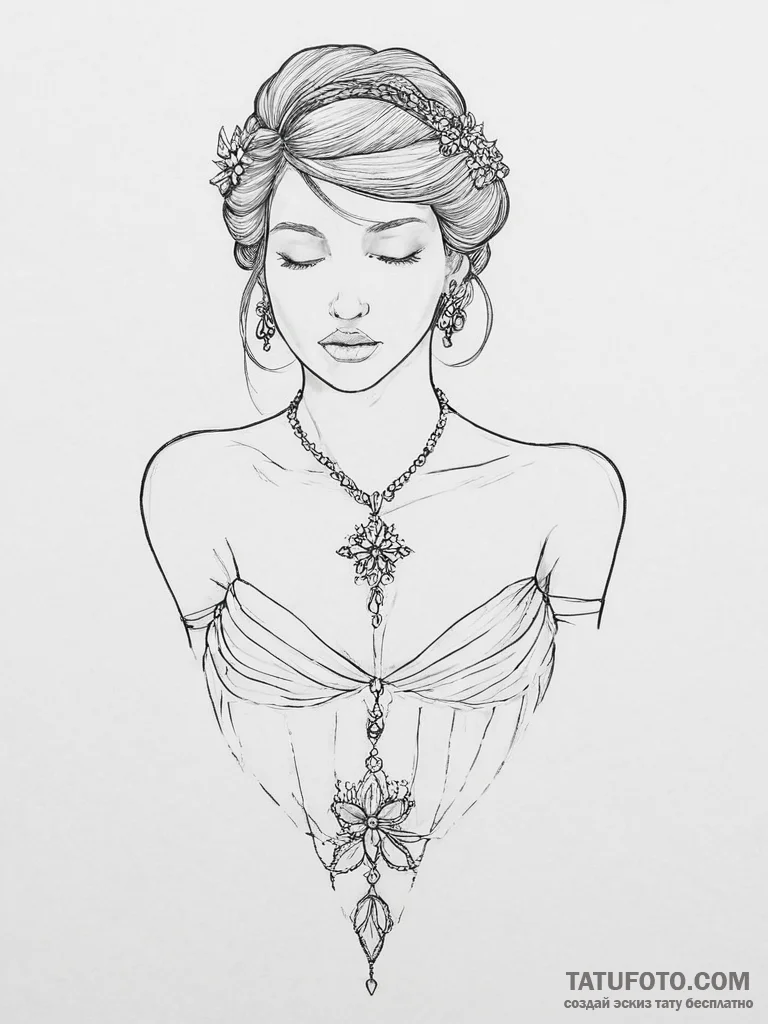 Tattoo sketch a subtle hint of cleavage or a... - эскиз тату (№1754011927_0, 01.08.2025 01:32) — Tatufoto.com