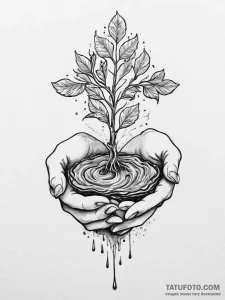 Tattoo sketch a small sapling being watered b... - эскиз тату (№1754012523_0, 01.08.2025 01:42) — Tatufoto.com