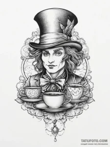 The mad hatter's tea party, tattoo sketch des... - эскиз тату (№1754015290_0, 01.08.2025 02:28) — Tatufoto.com