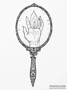 Tattoo sketch a delicate hand mirror reflecti... - эскиз тату (№1754016288_0, 01.08.2025 02:44) — Tatufoto.com