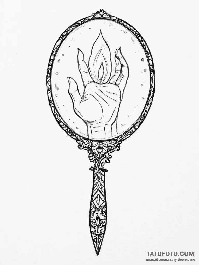 Tattoo sketch a delicate hand mirror reflecti... - эскиз тату (№1754016288_0, 01.08.2025 02:44) — Tatufoto.com