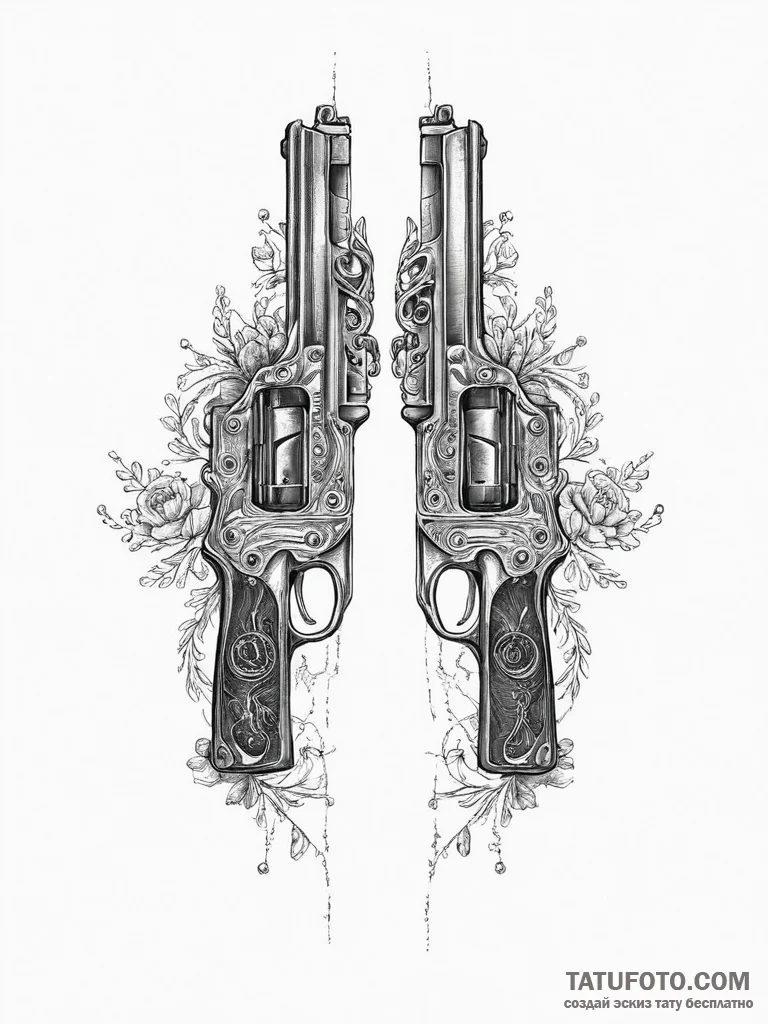 Tattoo design a pair of crossed antique pisto... - эскиз тату (№1754017081_0, 01.08.2025 02:58) — Tatufoto.com