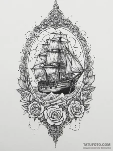 Tattoo sketch a ship sailing into a powerful... - эскиз тату (№1754017278_0, 01.08.2025 03:01) — Tatufoto.com