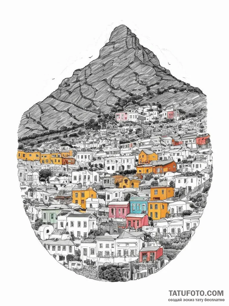 The colorful houses of bo-kaap in cape town,... - эскиз тату (№1754017675_0, 01.08.2025 03:07) — Tatufoto.com