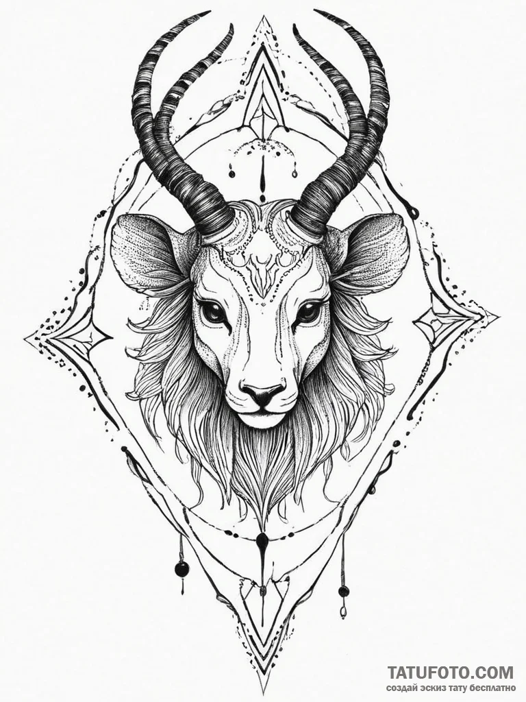 Tattoo sketch a neo-traditional zodiac animal... - эскиз тату (№1754018663_0, 01.08.2025 03:24) — Tatufoto.com