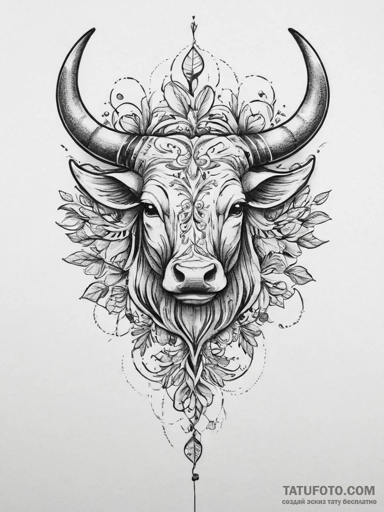 Tattoo design a taurus bull, its body formed... - эскиз тату (№1754019462_0, 01.08.2025 03:37) — Tatufoto.com