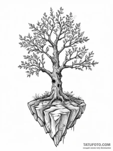 Tattoo sketch a single, strong tree growing o... - эскиз тату (№1754021836_0, 01.08.2025 04:17) — Tatufoto.com