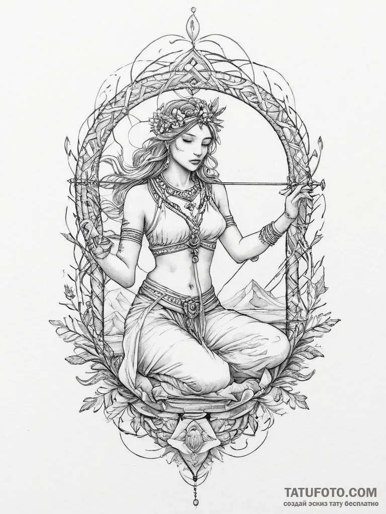 An elegant tattoo sketch of the goddess mokos... - эскиз тату (№1754024219_0, 01.08.2025 04:56) — Tatufoto.com