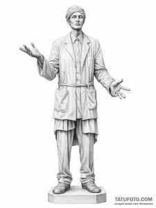 A street performer disguised as a silver stat… — эскиз тату (№1754025206_0, 01.08.2025 05:13) — Tatufoto.com