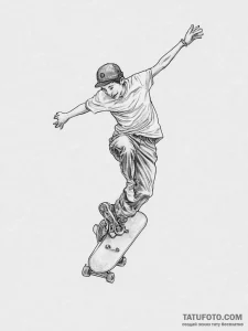A teenager skateboarding at a skate park duri... - эскиз тату (№1754033137_0, 01.08.2025 07:25) — Tatufoto.com