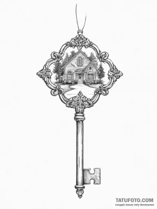 Tattoo design a key to a home, with a persona... - эскиз тату (№1754033532_0, 01.08.2025 07:32) — Tatufoto.com